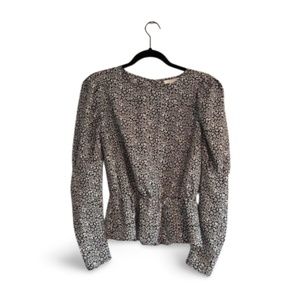 TOPSHOP Peplum Blouse, Black and White, Size 6